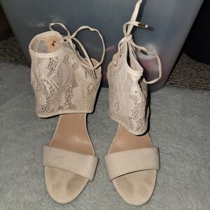 Audrey Brooke Cream Lace-Up Heels